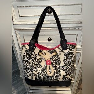 Spartina 449 strachan black pink handbag purse tote with rope detail